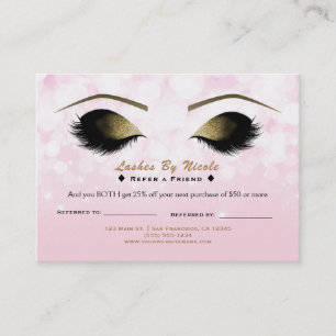 Carte De Parrainage Faux cils de maquillage lumières roses Soins après