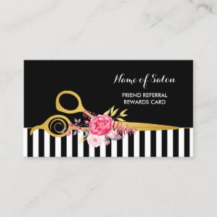 Carte De Parrainage Faux Gold Ciseaux rose Floral Hair Salon de référe