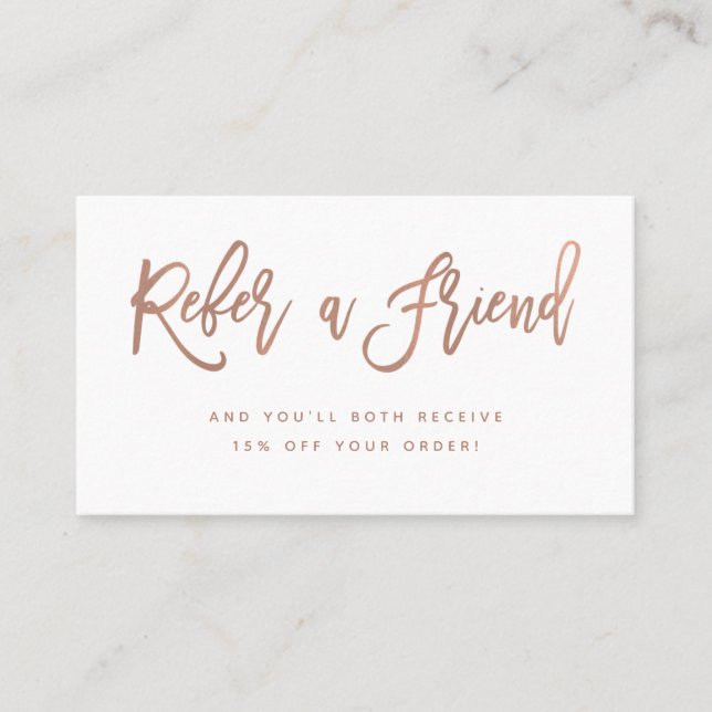 Carte De Parrainage Faux Rose Gold sur le script moderne blanc (Devant)