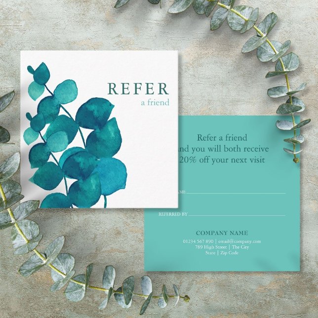Carte De Parrainage Feuilles d'Eucalyptus simple et élégant (Simple Elegant Eucalyptus Floral Loyalty Referral Card)