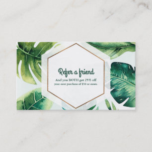Carte De Parrainage Feuilles Tropicales Vertes Élégantes Blanc Référez