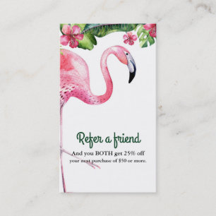 Carte De Parrainage Flamant rose rose & Hibiscus Tropical Référer un a