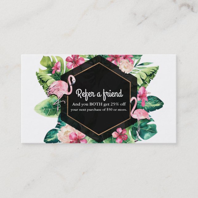 Carte De Parrainage Flamants Roses Hibiscus Feuilles Tropicales Réfere (Devant)