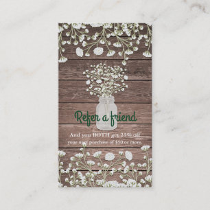Carte De Parrainage Fleurs de Gypsophile Bois Rustique Parrainez un Am