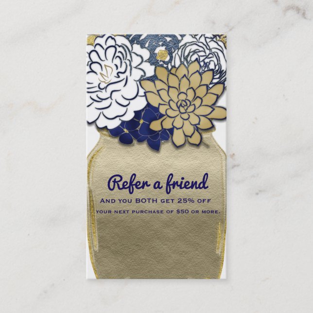 Carte De Parrainage Fleurs en pot Mason Rustique Or Bleu Parrainez un  (Devant)