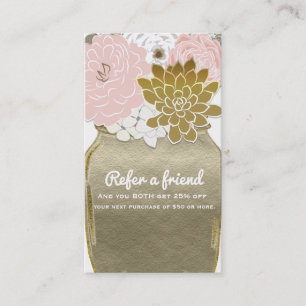 Carte De Parrainage Fleurs en pot Mason Rustique Or Rose Parrainage
