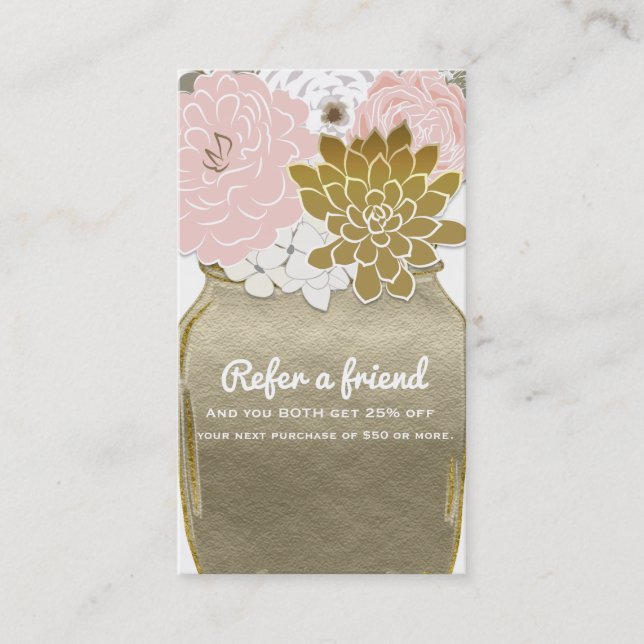 Carte De Parrainage Fleurs en pot Mason Rustique Or Rose Parrainage (Devant)