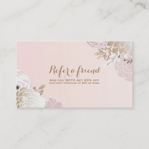 Carte De Parrainage Fleurs vintage modernes roses et or Référez un ami