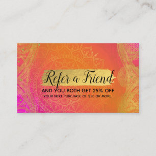 Carte De Parrainage Fuchsia Rose Orange et Or Mandala Parrainez un ami