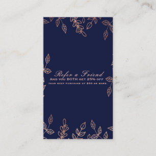 Carte De Parrainage Glam Botanique Bleu & Rose Gold Référer un ami