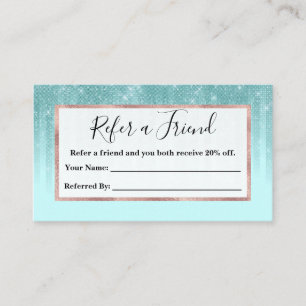 Carte De Parrainage Glam Mint Green Aqua Parties scintillant Gradient 