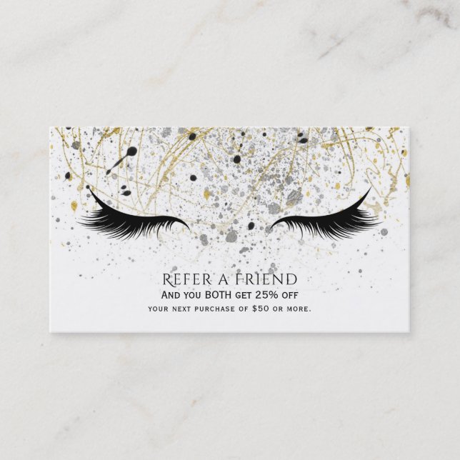 Carte De Parrainage Glam moderne Gold Silver Black Lashes Référencez F (Devant)