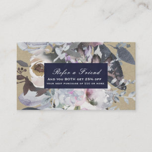 Carte De Parrainage Glamour Floral Rustique Kraft Chic Navy Réferer un