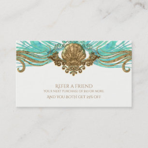 Carte De Parrainage Gold & Turquoise Sea Shell Glam Beach Référer un a