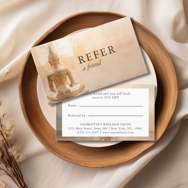 Carte De Parrainage Golden Buddha – Yoga Reiki Salon  (Golden Buddha – Yoga Reiki Salon Custom Referral Card)