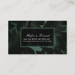 Carte De Parrainage Green & Black Chic Tropical Feuilles aiguillent un
