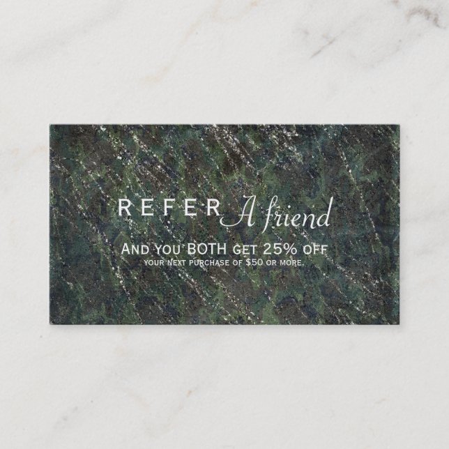 Carte De Parrainage Green & Silver Army Camo Sparkle Salon Orientation (Devant)