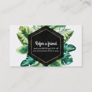 Carte De Parrainage Green Tropical Feuille Black Elegant Référer un am