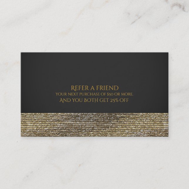 Carte de parrainage Grey & Gold Modern Glam Sequin (Devant)