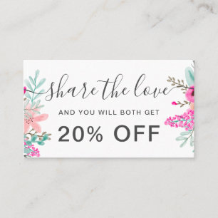 Carte De Parrainage L'aquarelle fleurie rose menthe partage l'amour