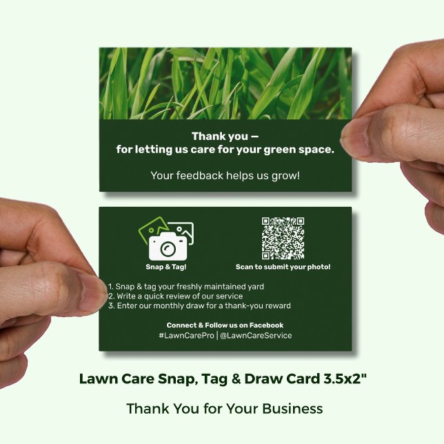 Carte De Parrainage Lawn Care Thank You Testimonial & Photo  (Lawn Care Thank You Testimonial & Photo Referral Card; size 3.5x2 Inch, Landscape Format)