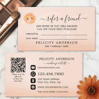 Carte de parrainage Logo Code QR Peach Beauty