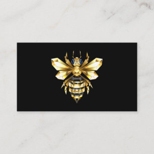 Carte De Parrainage Logo Faux Gold Foil Bee Polygonal sur Noir
