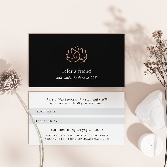 Carte De Parrainage Logo rose Gold Lotus | Yoga Wellness Spa (Créateur téléchargé)