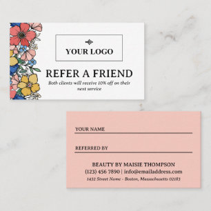 Carte De Parrainage Magnifique Logo Floral Corail Jaune Bleu