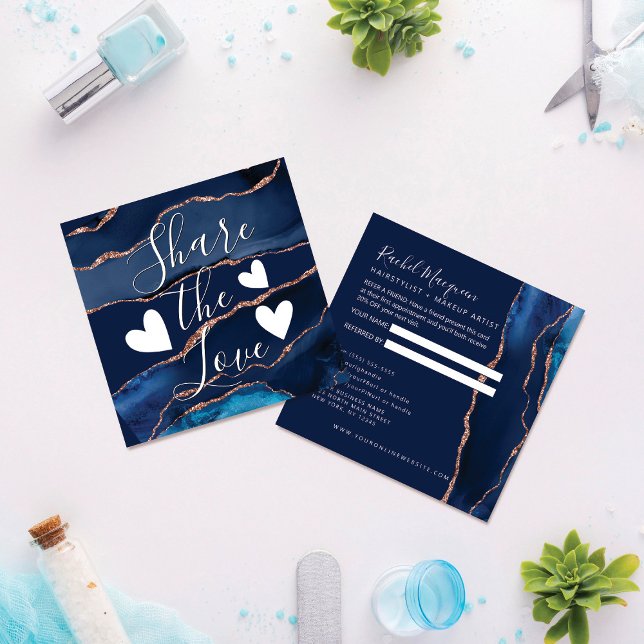 Carte De Parrainage Marbre d'agate d'or Rose bleu marine (Créateur téléchargé)