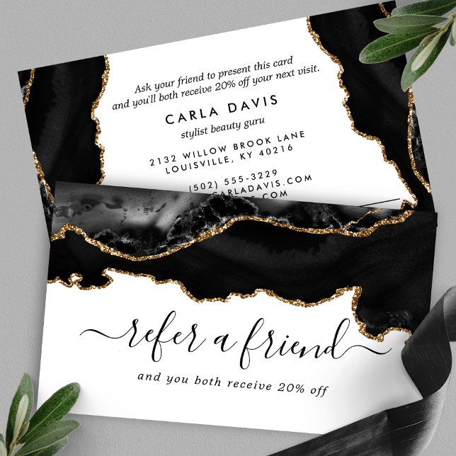 Carte De Parrainage Marbre Moderne Noir Élégant Agate Or (Créateur téléchargé)