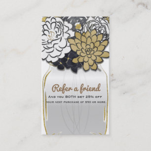 Carte De Parrainage Mason Jar Flowers Rustic Grey Gold Référer un ami