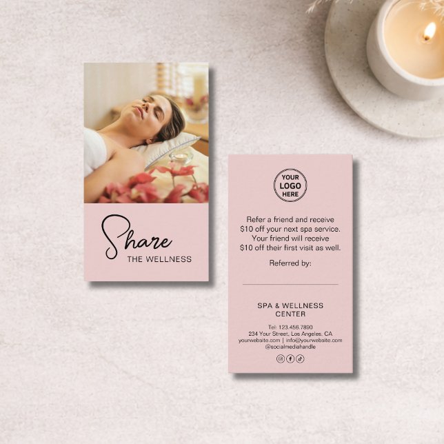 Carte De Parrainage Massage Bien-être Spa Moderne Rose (Modern Spa Wellness Massage Pink Referral Card)