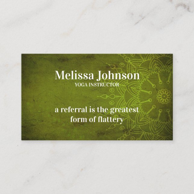 Carte De Parrainage Méditation de Yoga vert foncé Mandala Référer un a (Devant)