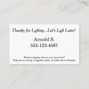 Carte De Parrainage Merci pour Lyfting. Laissez-nous Lyft plus tard !