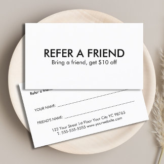 Carte De Parrainage Minimalist Elegant Black and White Referral Card