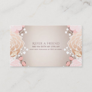 Carte De Parrainage Moderne rose & or Floral Botanique Référer un ami