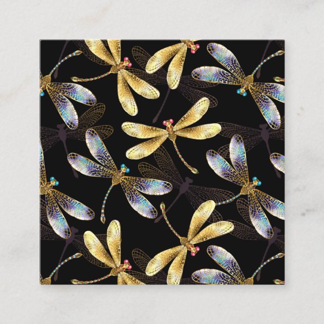 Carte De Parrainage Motif sans couture avec libellules d'or (Devant)