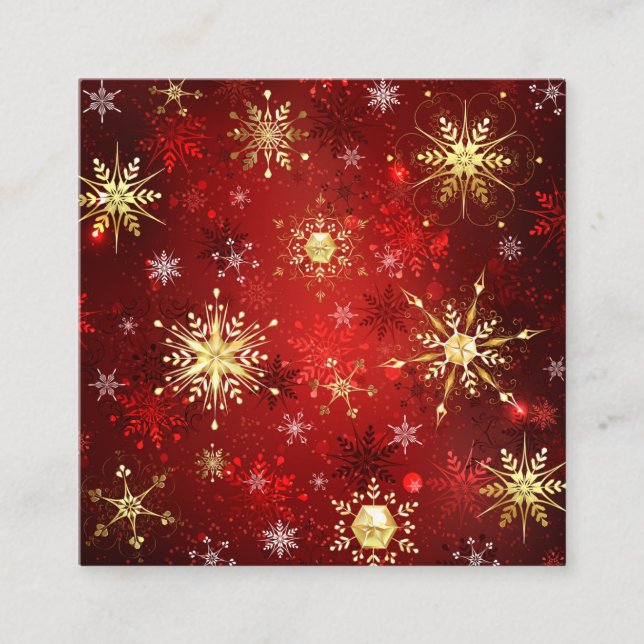 Carte De Parrainage Noël Golden Snowflakes sur Arrière - plan rouge (Devant)