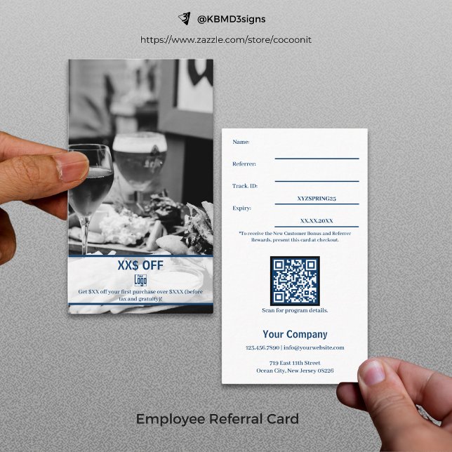 Carte De Parrainage Nouveau client élégant Remise aux employés (Stylish New Customer Discount Employee Reward Referral Card, Restaurant)