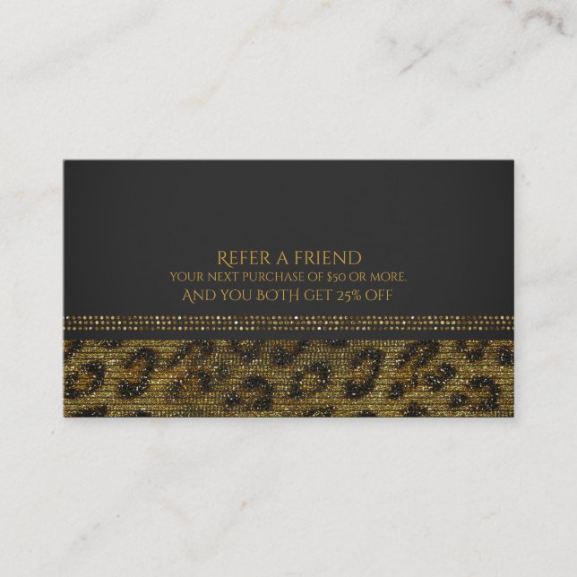 Carte De Parrainage Paillettes de scintillement de léopard Glam Chic P (Devant)