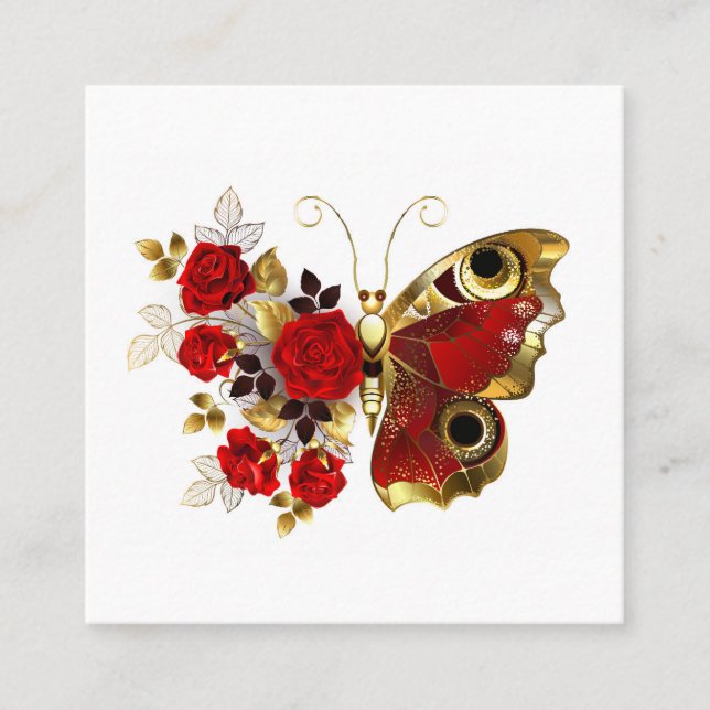 Carte De Parrainage Papillon de fleurs rouges aux roses rouges (Devant)