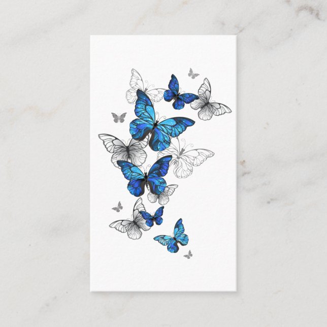 Carte De Parrainage Papillons volants bleus Morpho (Devant)