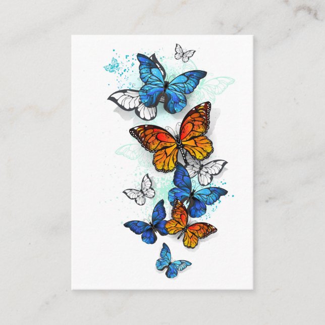 Carte De Parrainage Papillons volants Morpho et Monarch (Devant)