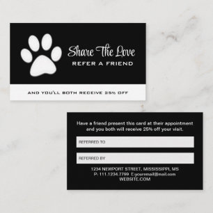 Carte De Parrainage Paw chien blanc sur le service de toilettage pour