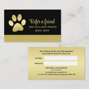 Carte De Parrainage Paw chien brillant or sur le service de grossissem
