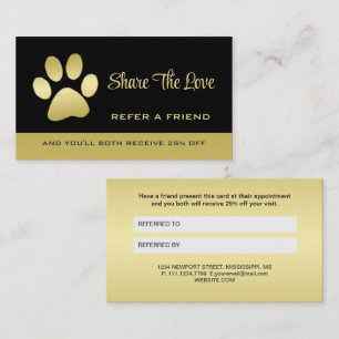 Carte De Parrainage Paw chien brillant or sur le service de grossissem