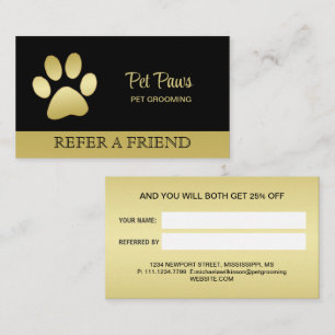 Carte De Parrainage Paw chien brillant or sur le service de grossissem