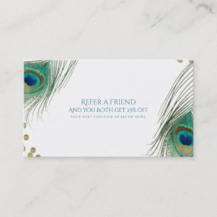 Carte De Parrainage Peacock Feathers & Gold Boho Glam Référer un ami