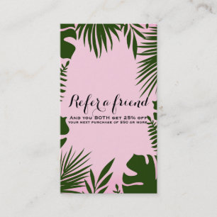 Carte De Parrainage Pink Tropical Green Feuilles Island Référer un ami